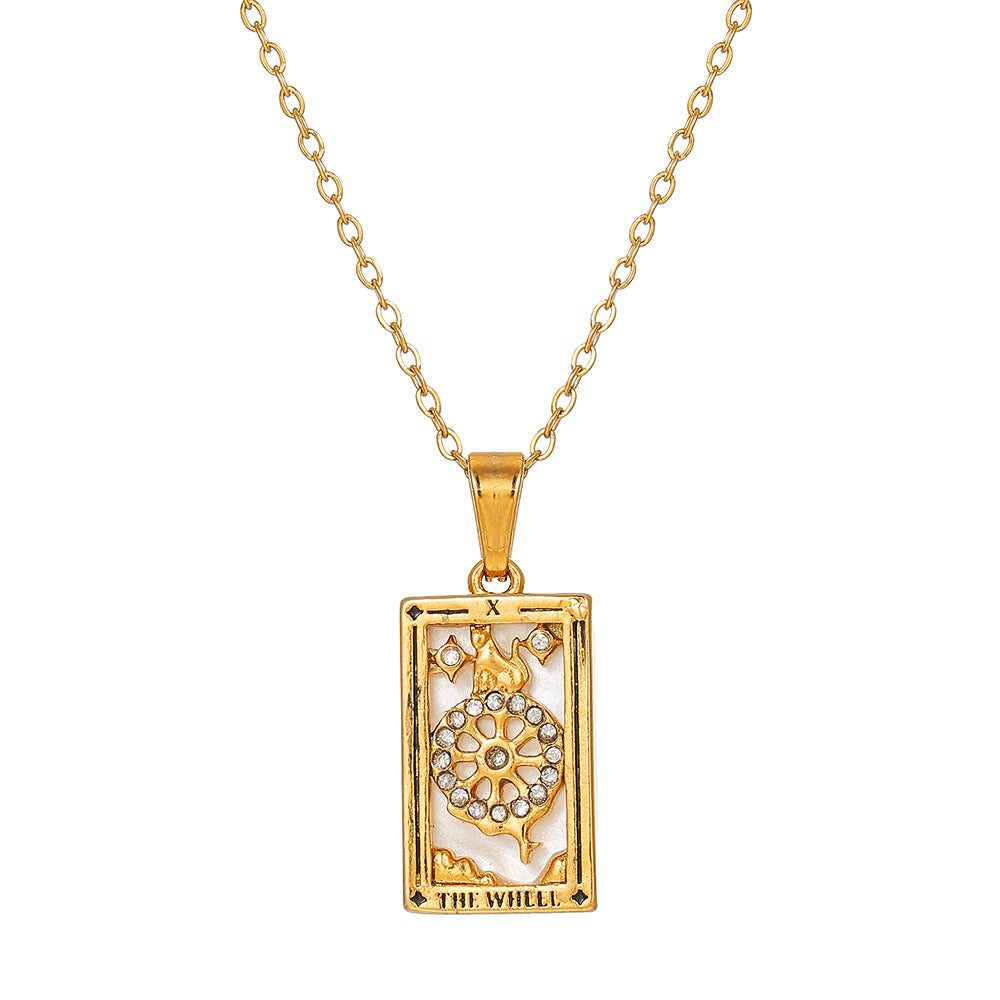 Vintage Stainless Steel Oil Drop Tarot Pendant Clavicle Chain